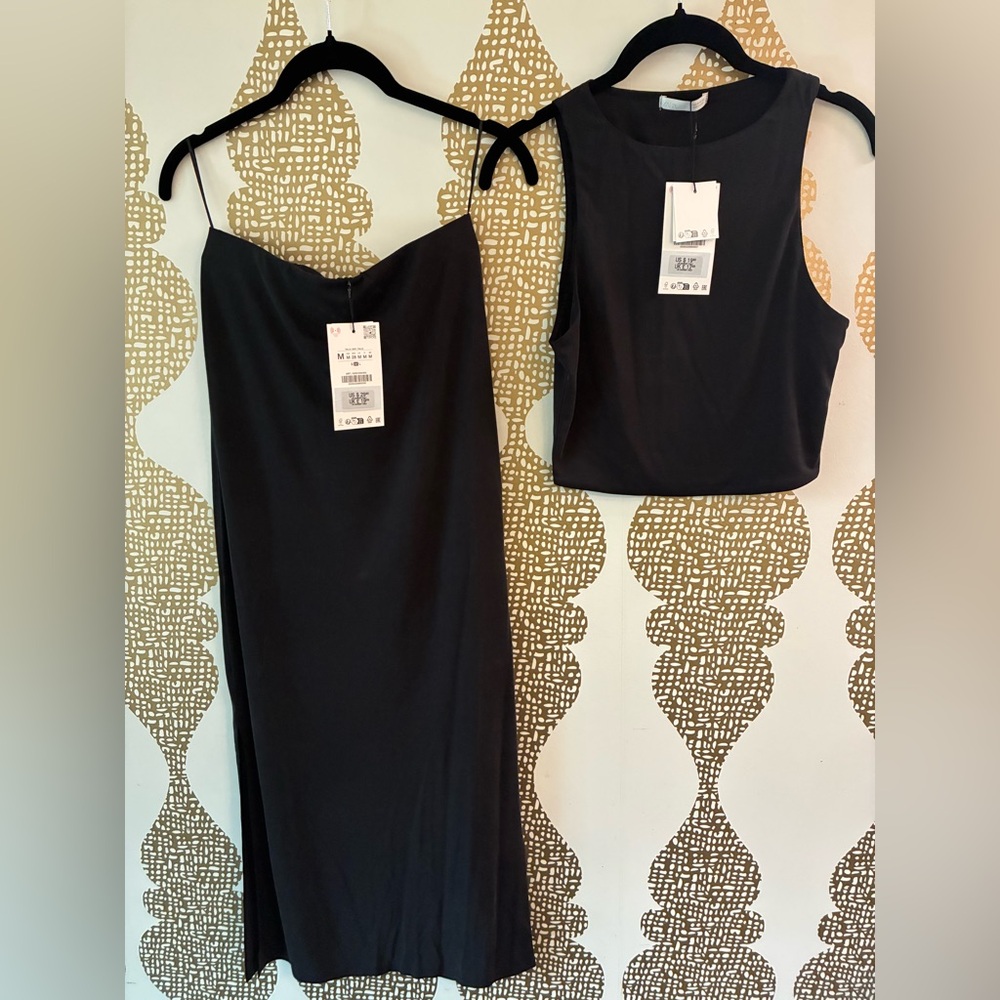 NWT Zara Crop Top and Midi Skirt Set - Black - Small Medium